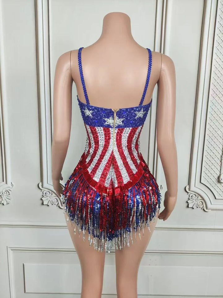 USA Sequin Tassel Bodysuit - Festigal