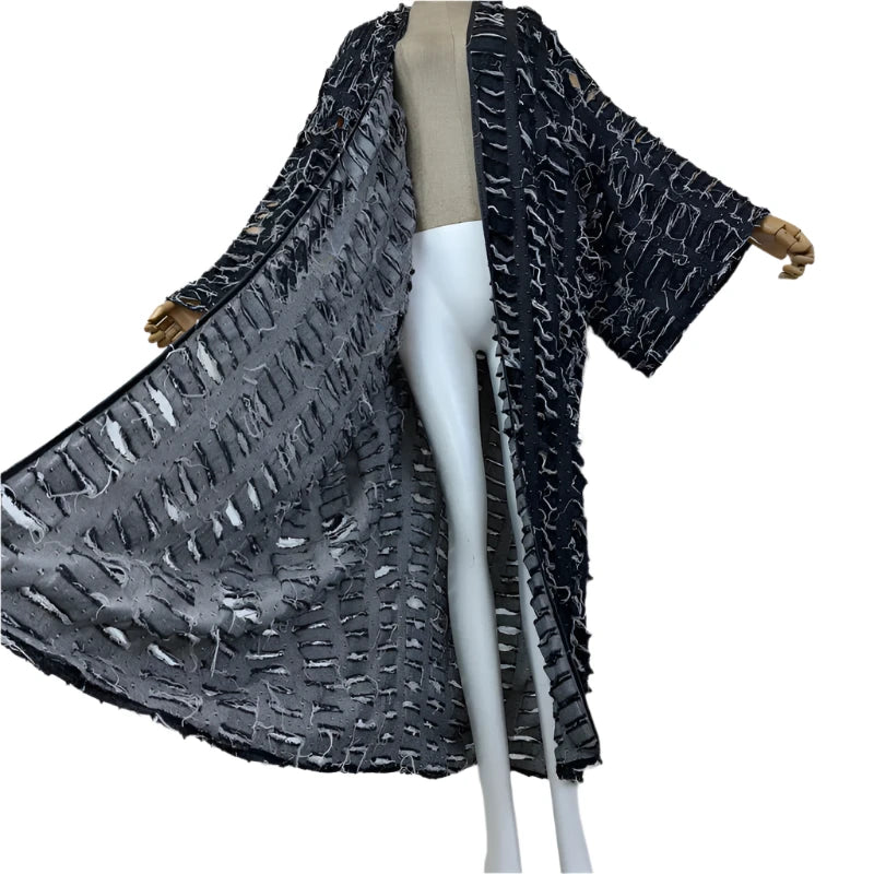 Blue Distressed Long Maxi Cardigan - Festigal