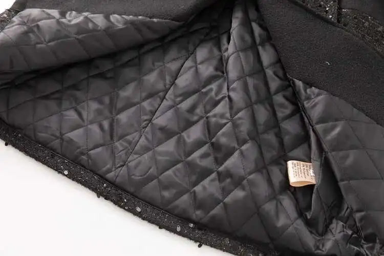 Long Sequin Fur Black Coat - Festigal