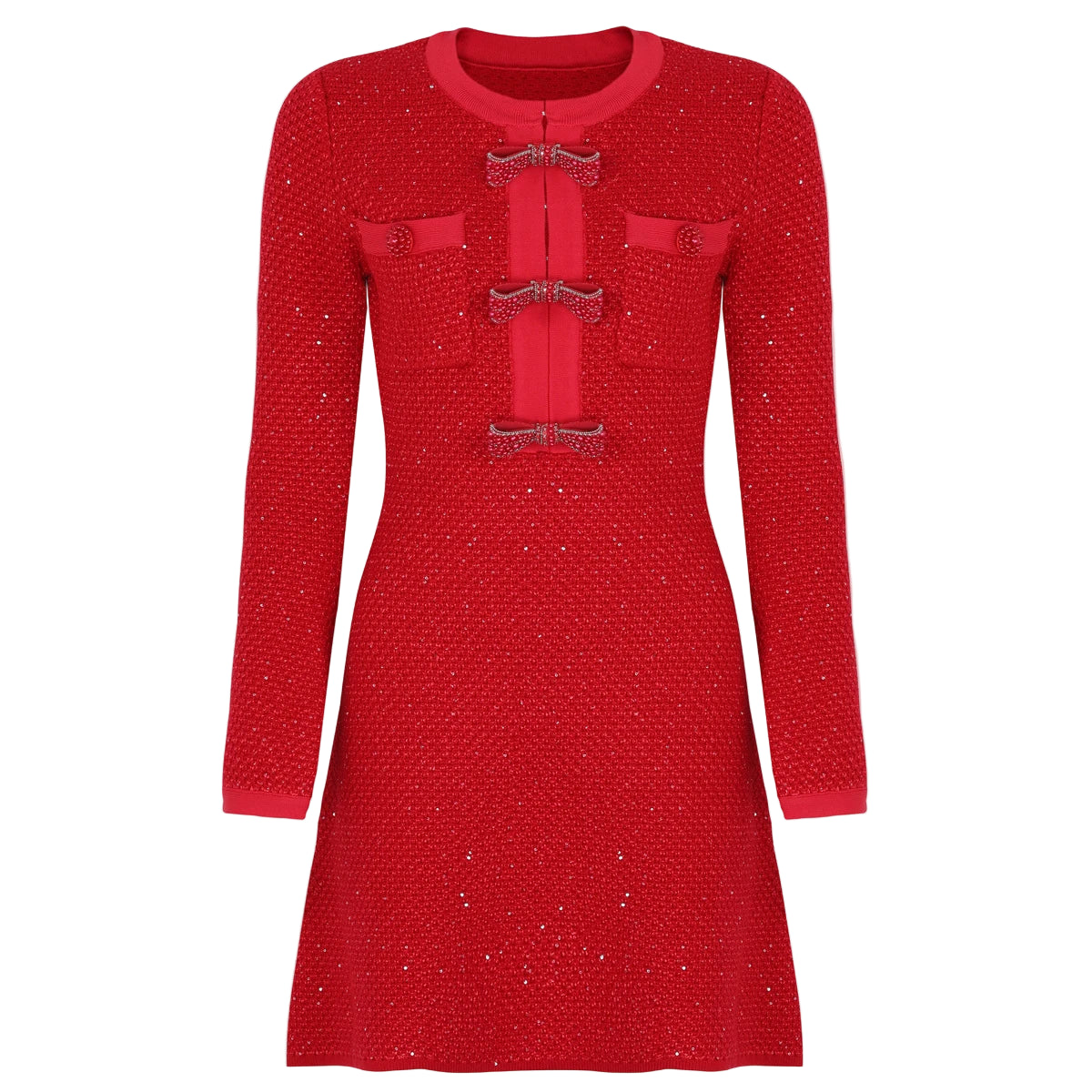 Red dress with long sleeves on a white background