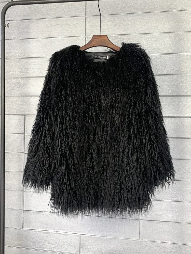 Faux Mongolian Fur Jacket