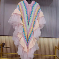 Pastel Ruffle Knit Shawl