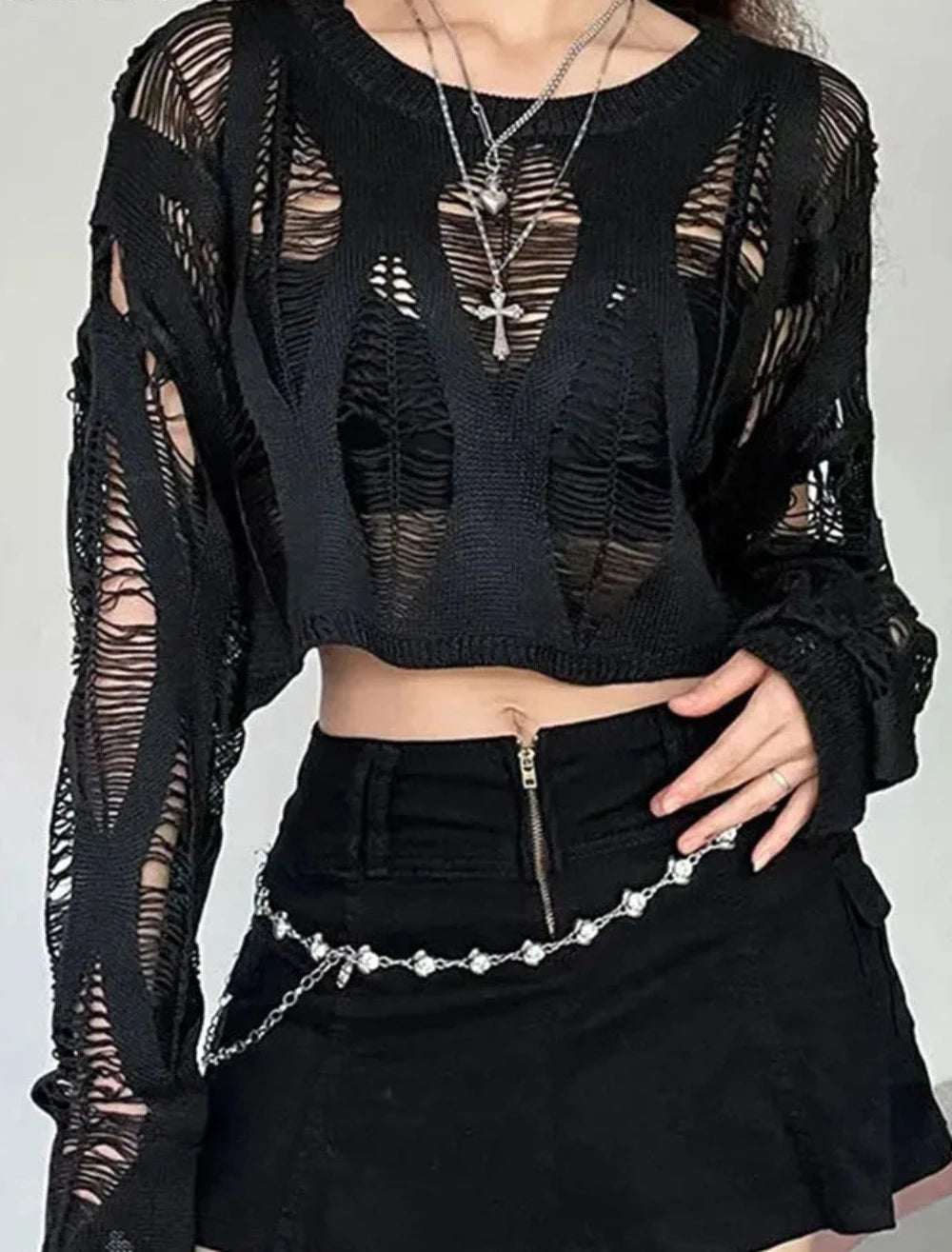 Long Sleeved Ripped Gothic Top - Festigal