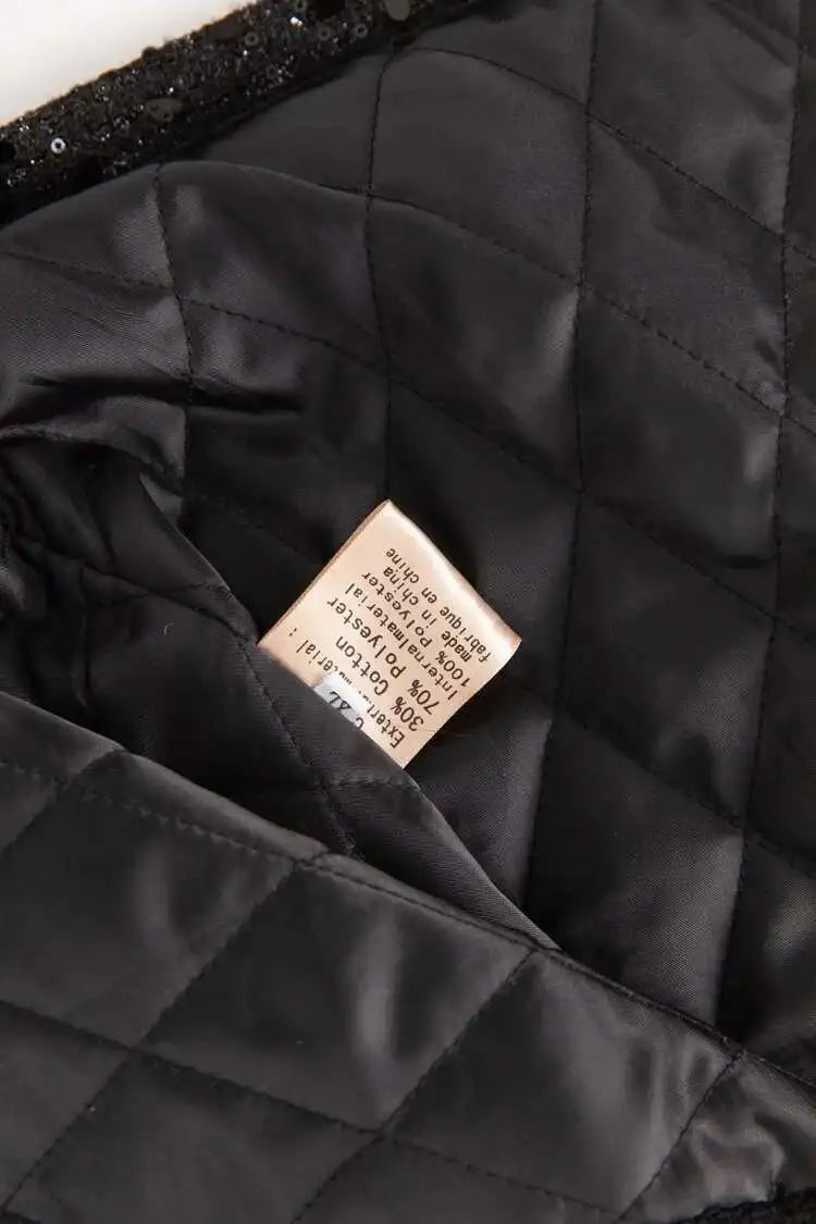 Long Sequin Fur Black Coat - Festigal