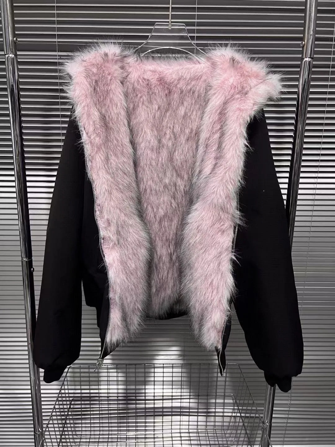 Reversible Black & Pink Fur Jacket - Festigal