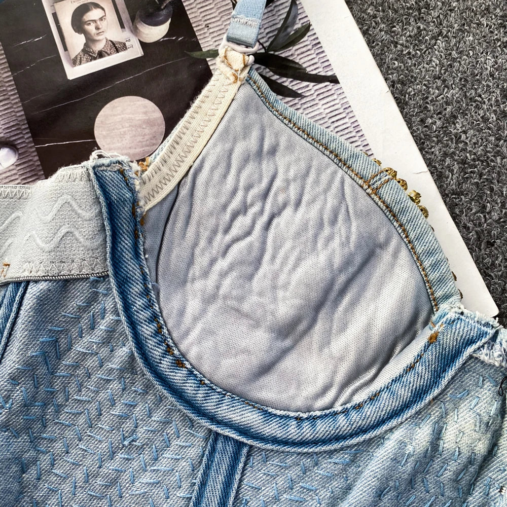 Butterfly Denim Beaded Top - Festigal