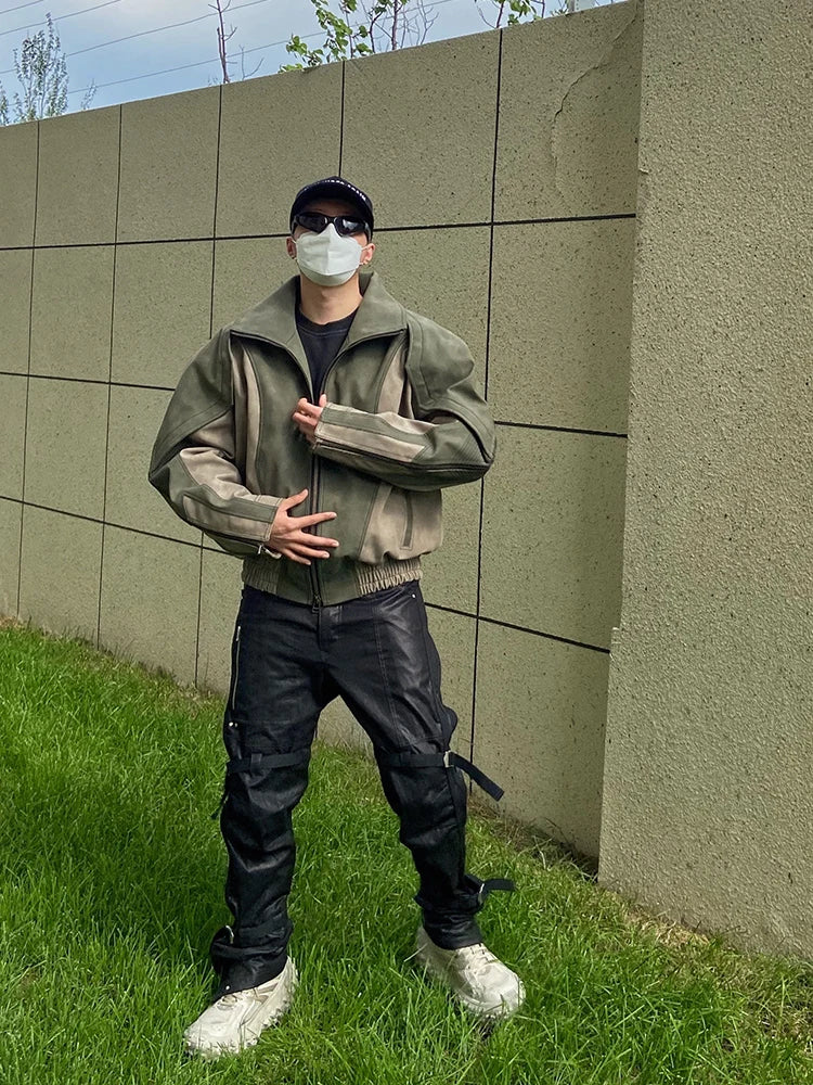 Mens Faux Leather Patchwork Jacket - Festigal