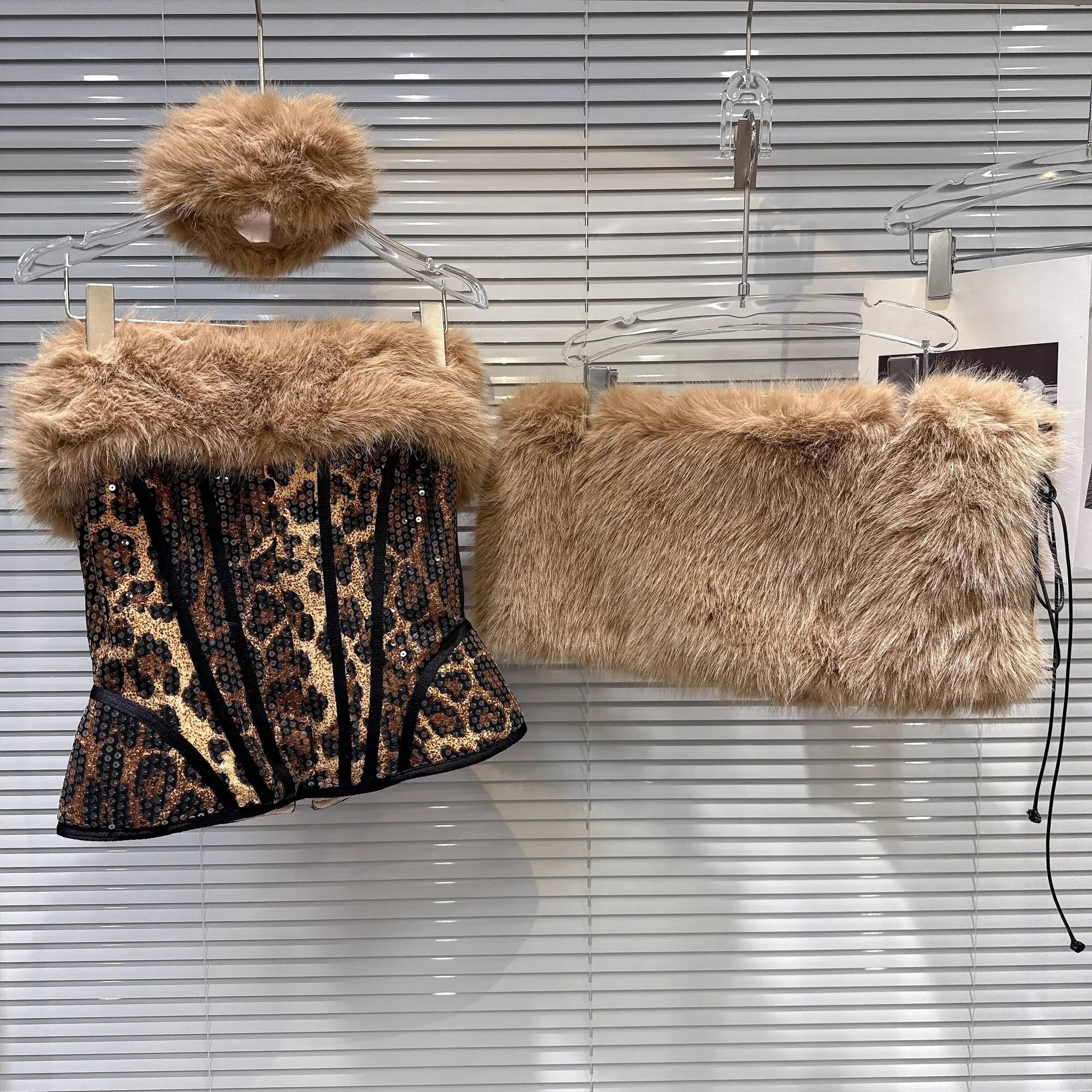 Leopard Print & Faux Fur Three Piece Set - Festigal