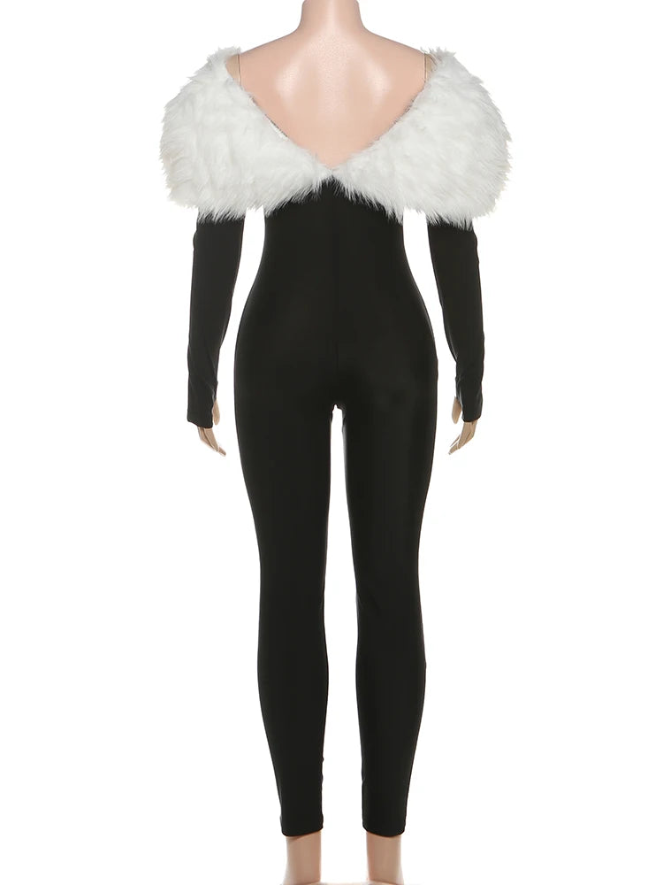 Fur Cut Out Wet Look Bodysuit
