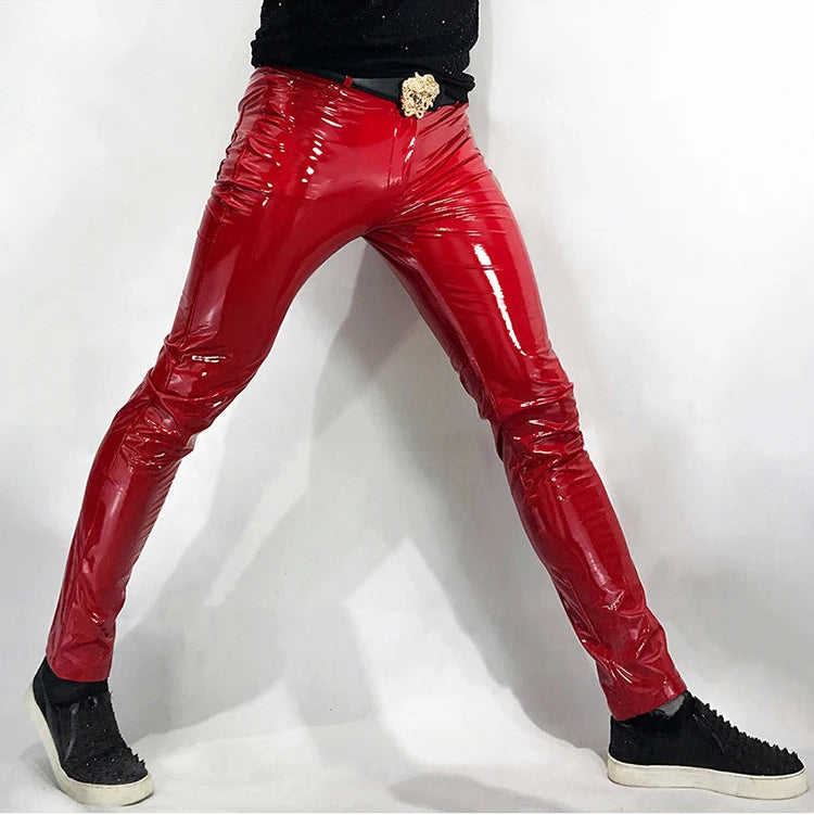 Mens Red Faux Leather Pants - Festigal