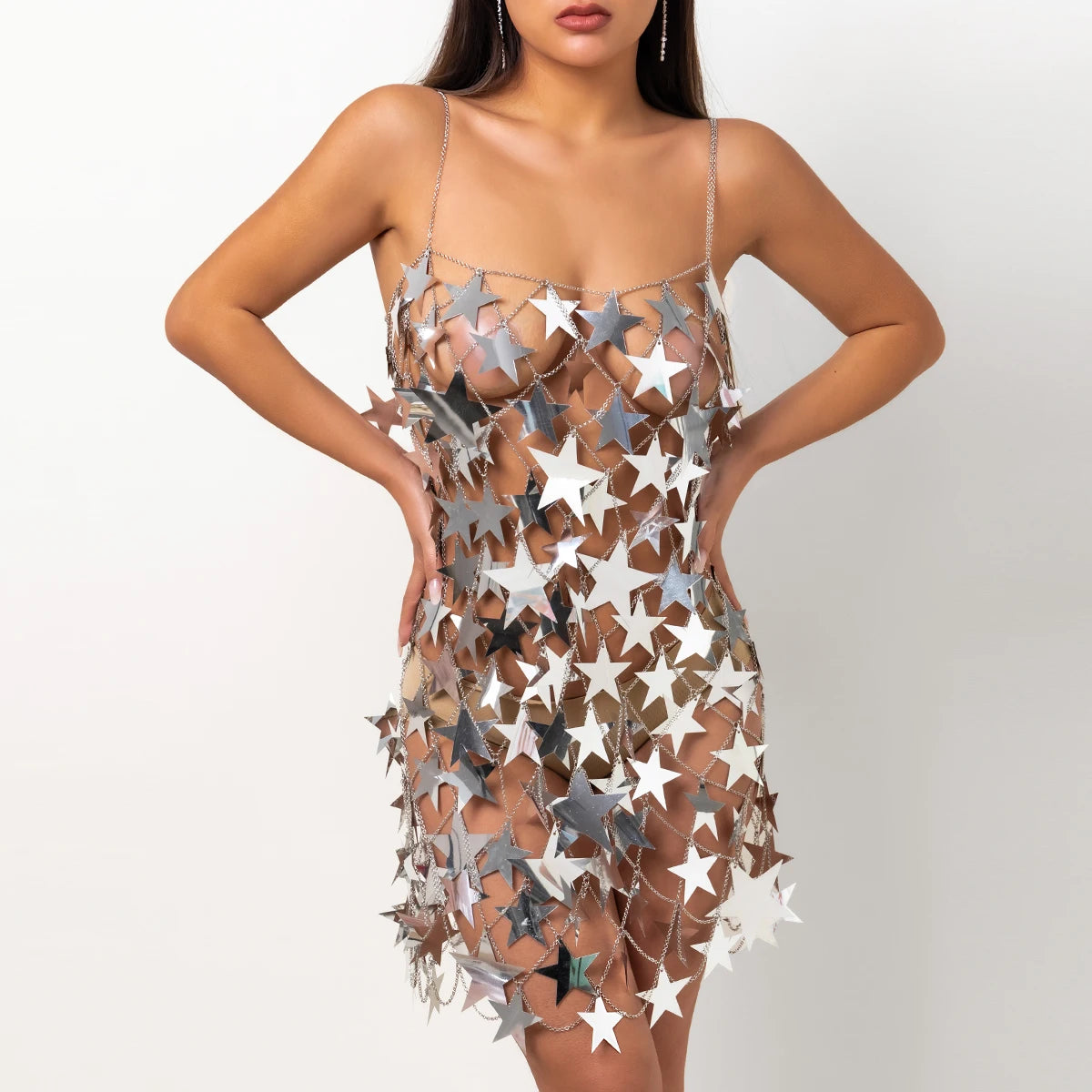 Star Sequin Tassel Chain Dress - Festigal