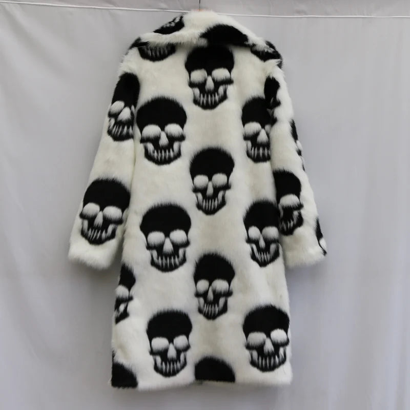 Men's Skull Faux Fur Coat - Festigal