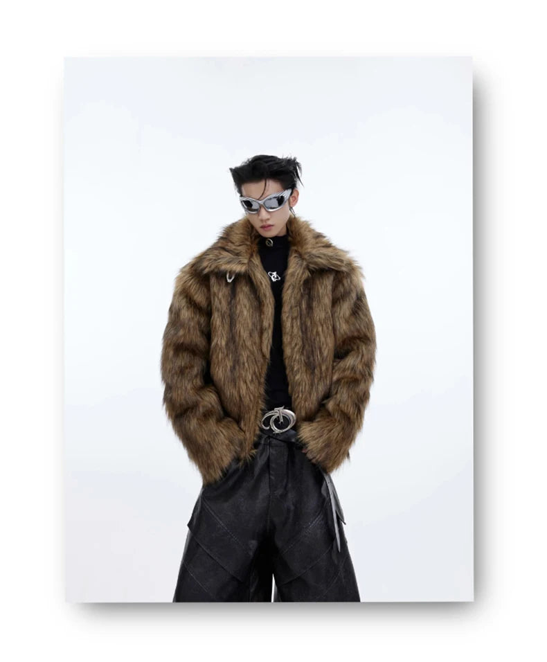 Unisex Brown Faux Fur Coat - Festigal