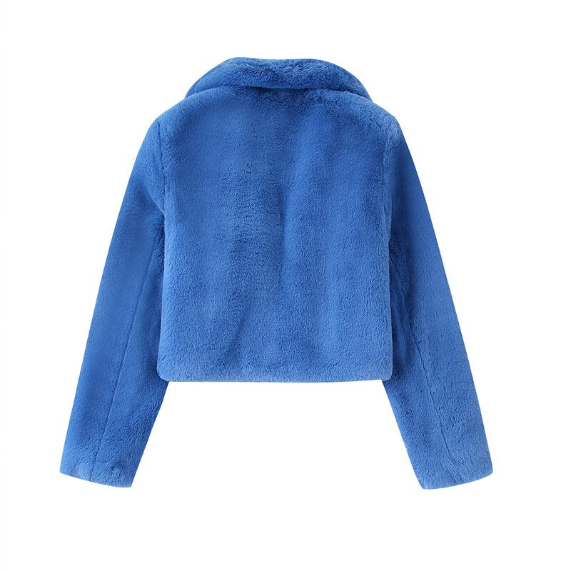Blue For You Faux Fur Short Waist Jacket - Festigal