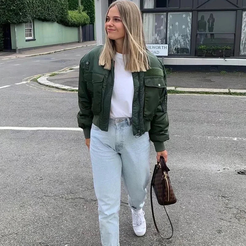 Indie Style Green Bomber Jacket - Festigal