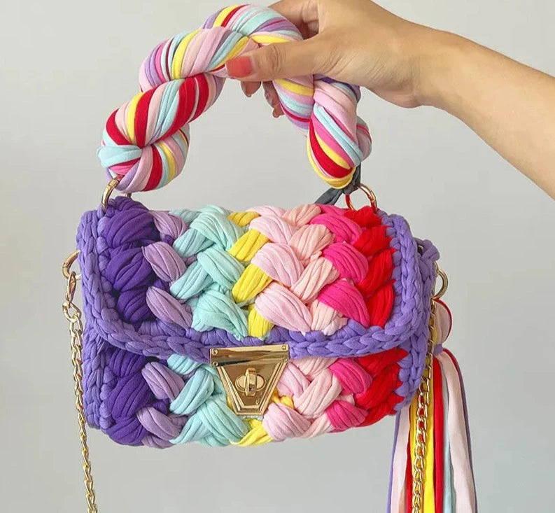 Colourful Crochet Woven Crossbody Bag - Festigal
