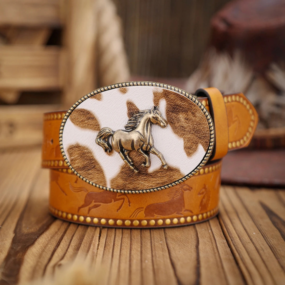 Horse Faux Leather Buckle Belt
