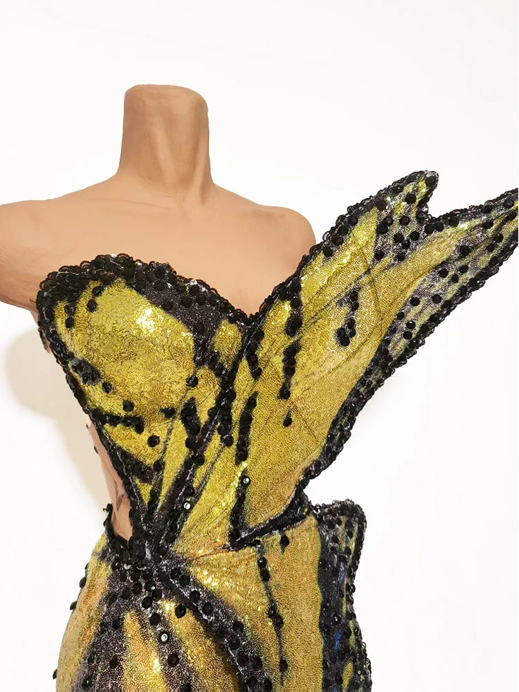 3D Butterfly Wing Asymmetrical Dress