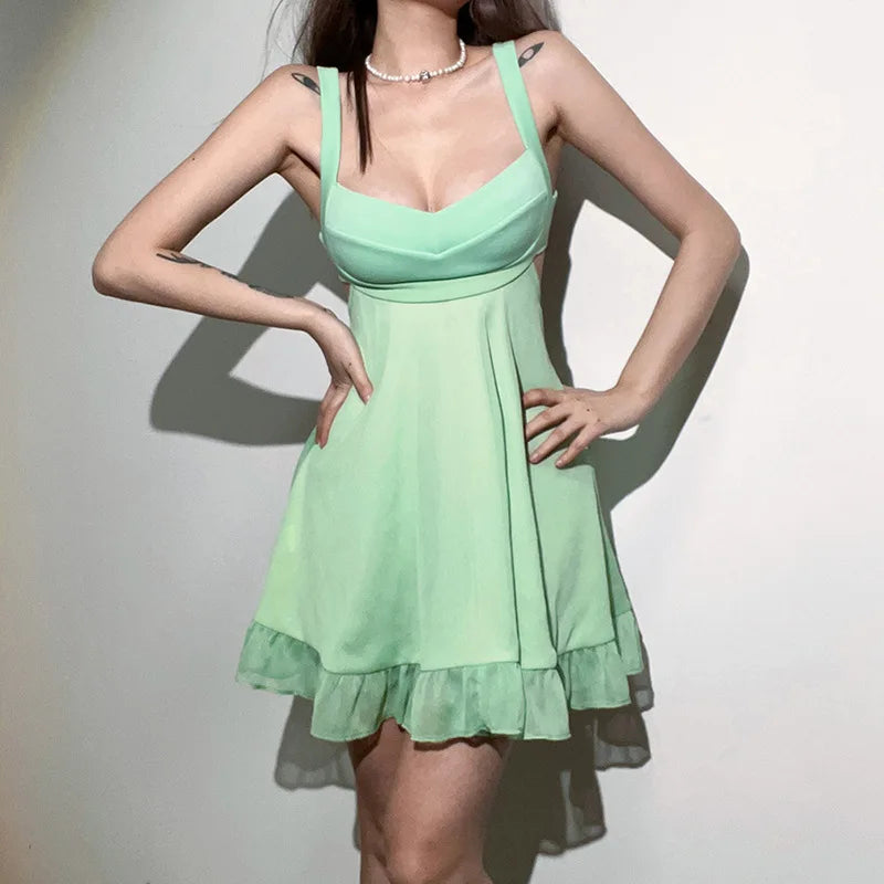 Mint Cut Out Ruffle Dress - Festigal