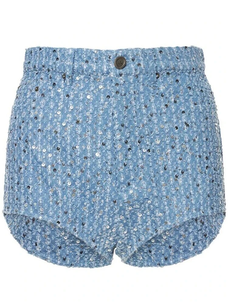 Sequin Denim Jacket and Shorts Two-Piece Set - Festigal