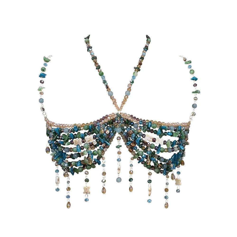 Beaded Tassel Chain Halter Neck Top
