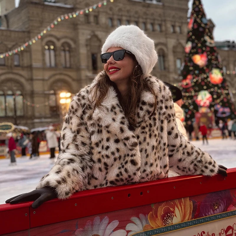 Faux Fur Leopard Print Coat - Festigal