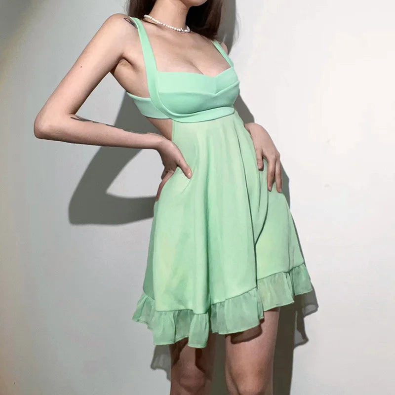 Mint Cut Out Ruffle Dress - Festigal
