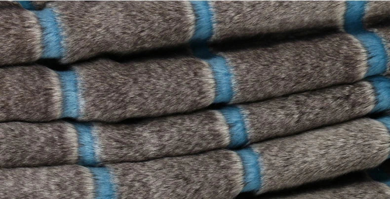 Grey and Blue Striped Faux Fur Coat - Festigal