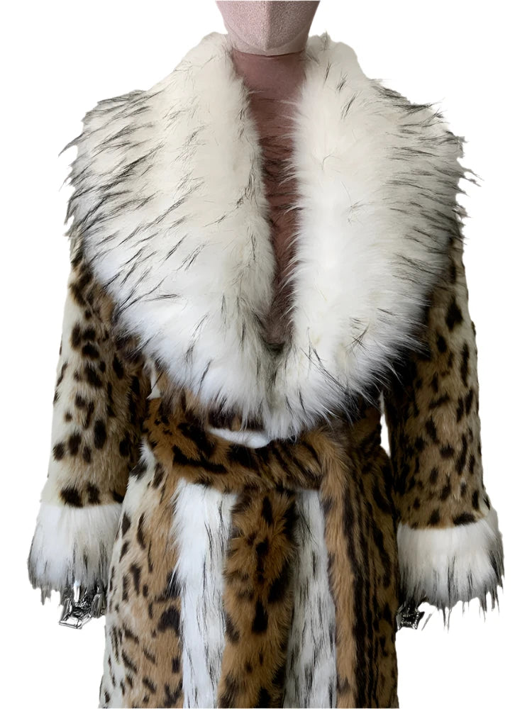 Long Faux Fur Leopard Print Coat