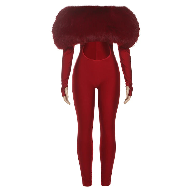 Fur Cut Out Wet Look Bodysuit