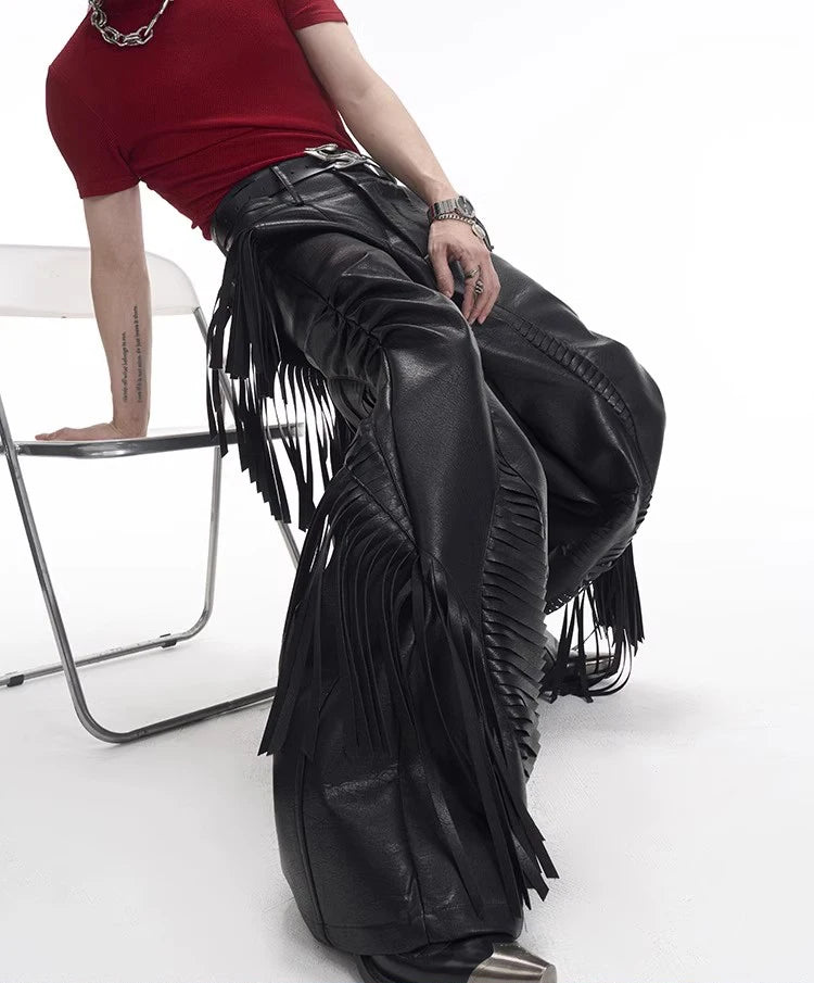 Fringed Faux Leather Men's Pants - Festigal