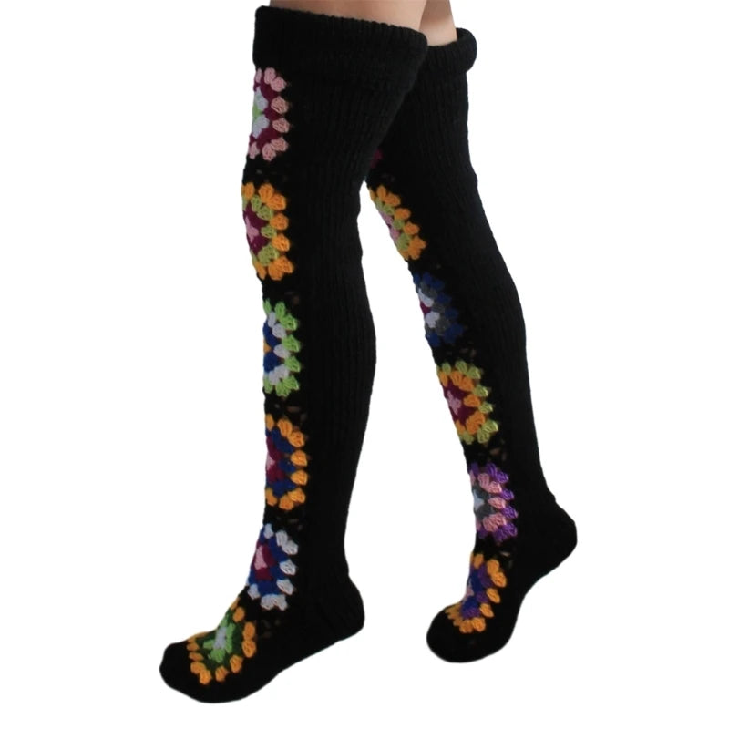 Granny Square Thigh High Socks