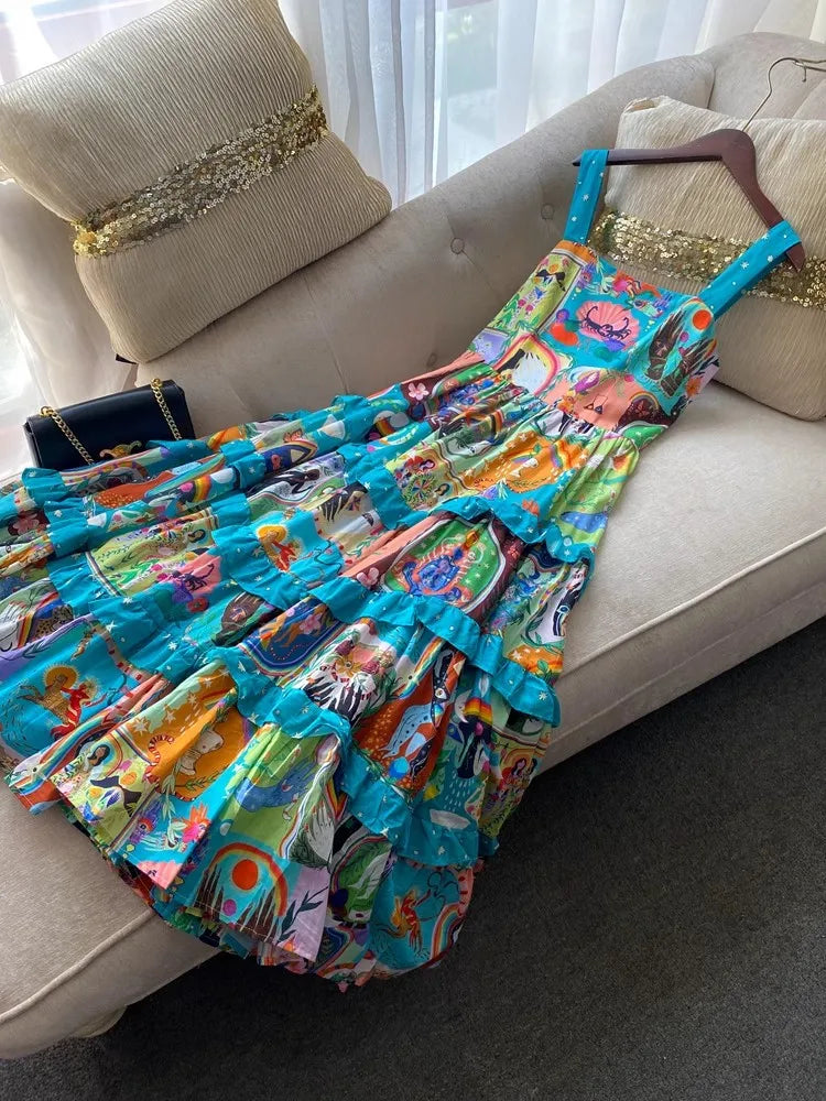 Psychedelic Abstract Ruffled Dress - Festigal