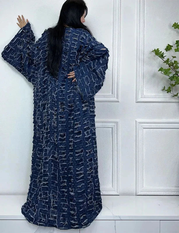 Blue Distressed Long Maxi Cardigan - Festigal