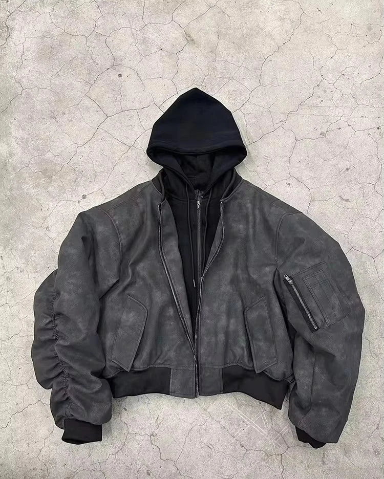 Men's Suede Hoodie Bomber Jacket - Festigal