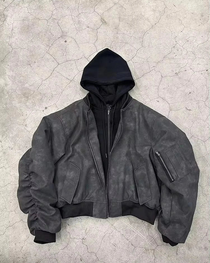 Men's Suede Hoodie Bomber Jacket - Festigal