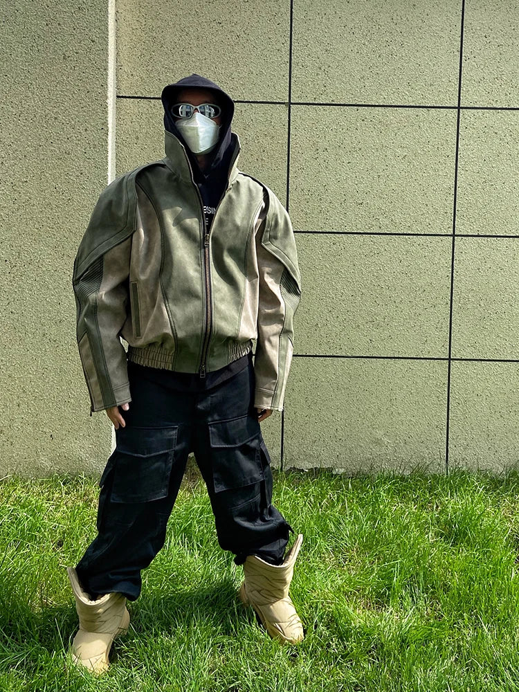 Mens Faux Leather Patchwork Jacket - Festigal