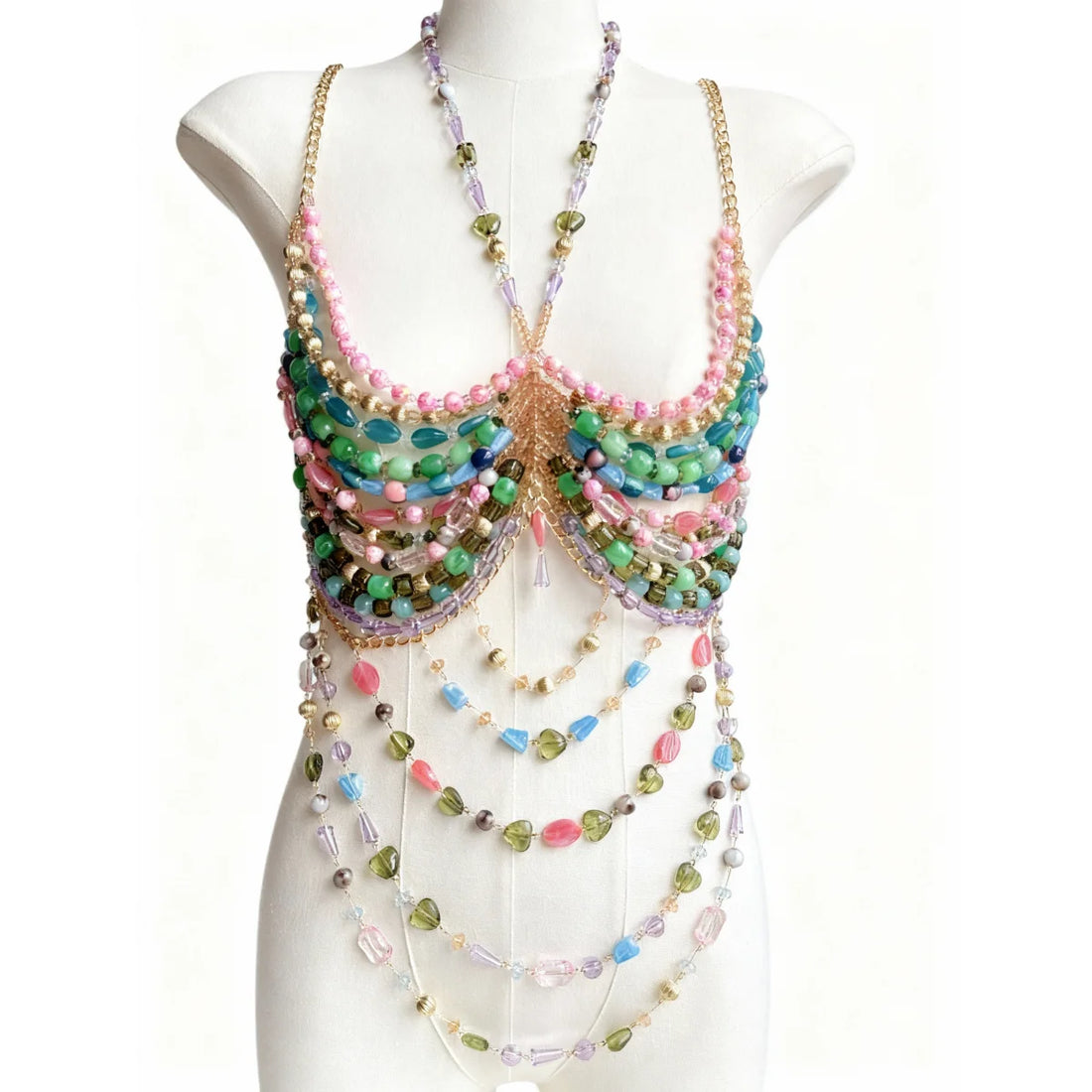 Beaded Tassel Chain Halter Neck Top