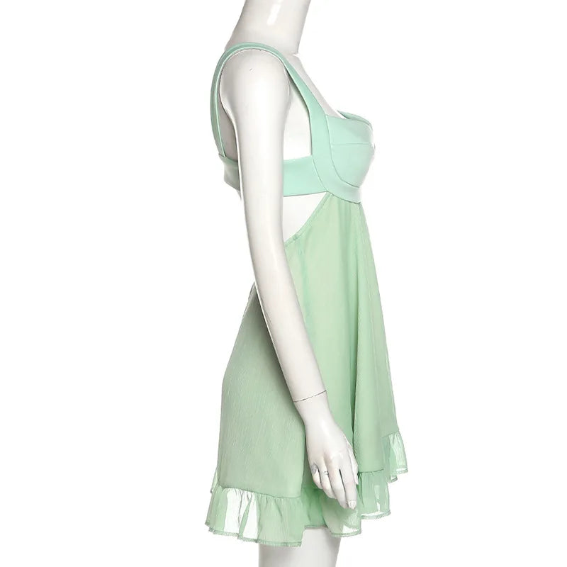 Mint Cut Out Ruffle Dress - Festigal