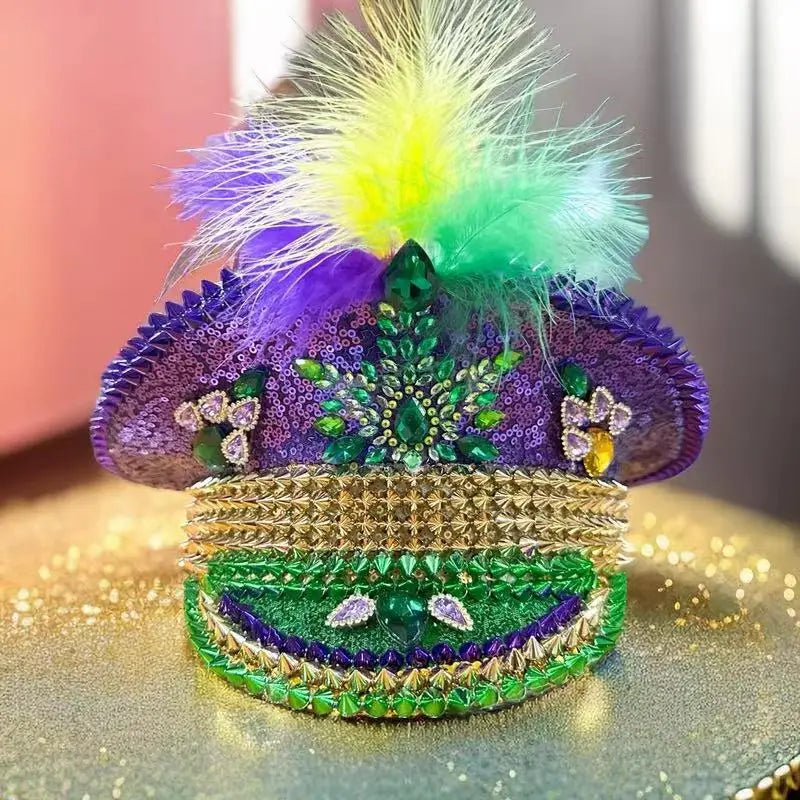 Mardi Gras Feather Military Hat - Festigal