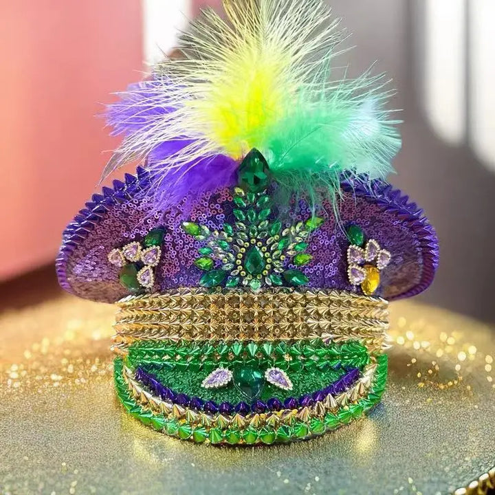 Mardi Gras Feather Military Hat - Festigal