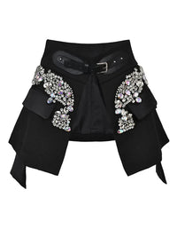 Irregular Rhinestone High Waisted Skirt