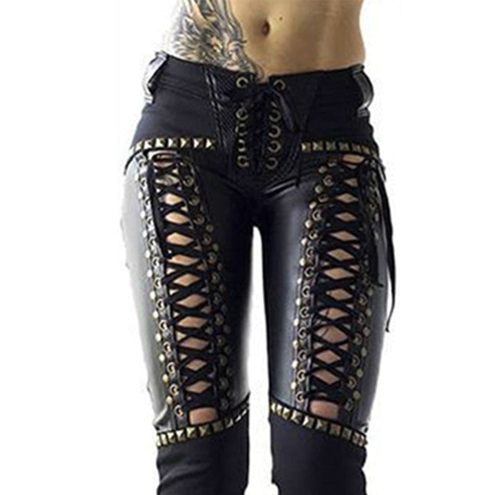 Goth Punk Rock Imitation Leather Pencil Pants - Festigal