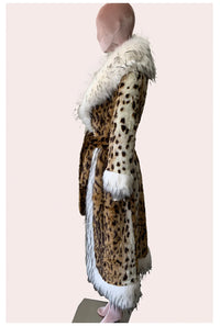 Long Faux Fur Leopard Print Coat