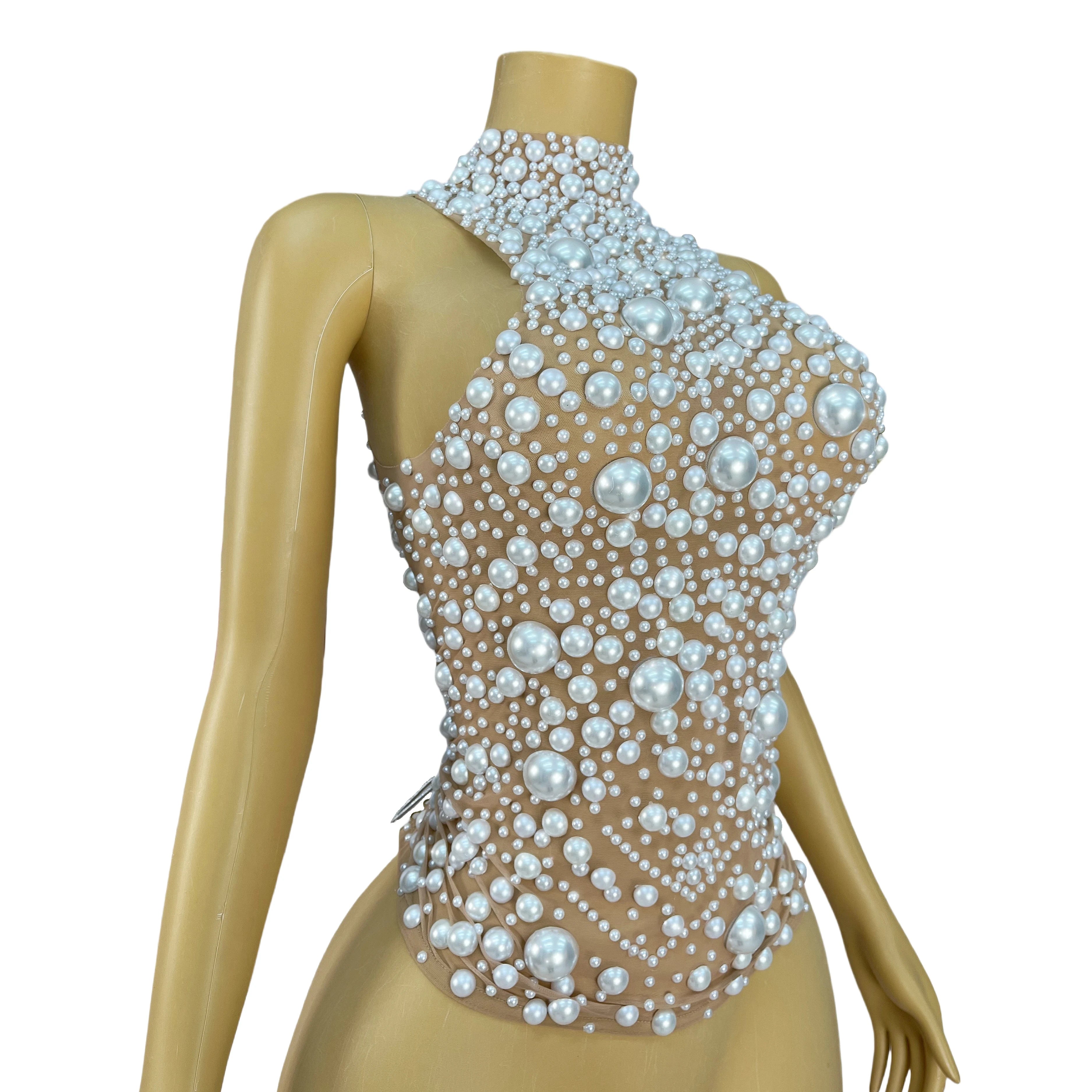 Pearl Mesh Halterneck Top