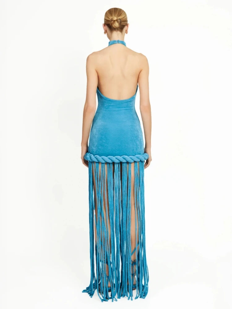 Velour Rope Tassel Maxi Dress