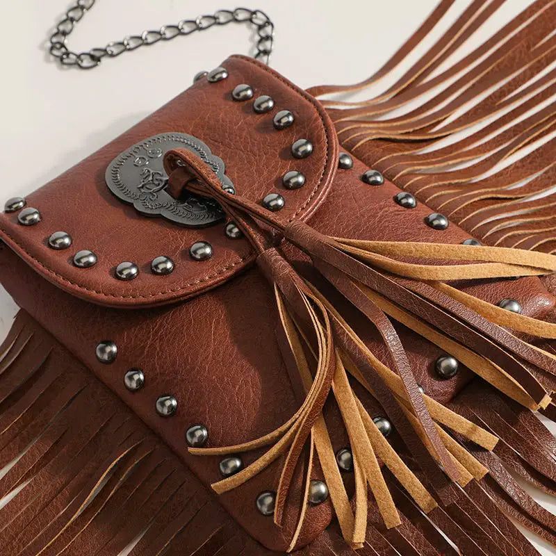 Skull Rivet Tassel Crossbody Bag - Festigal