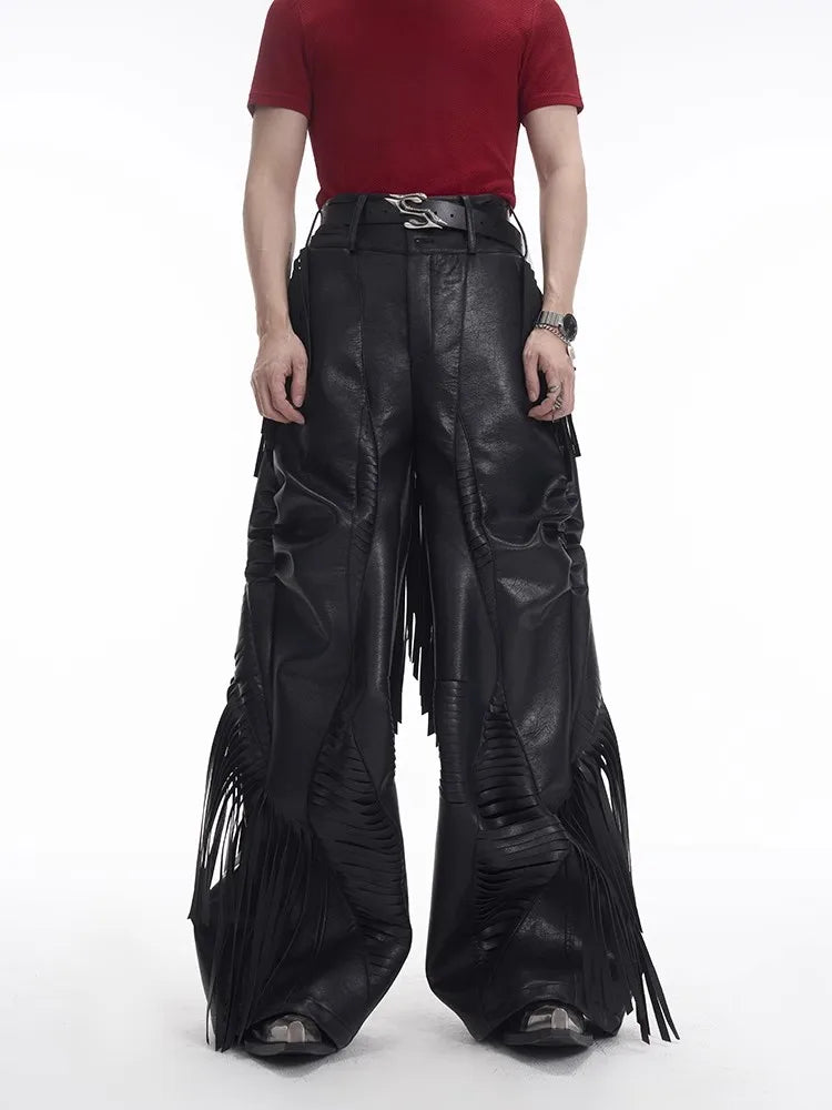 Fringed Faux Leather Men's Pants - Festigal