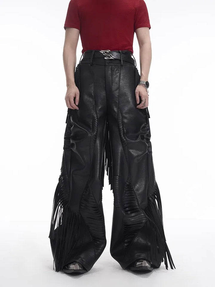 Fringed Faux Leather Men's Pants - Festigal