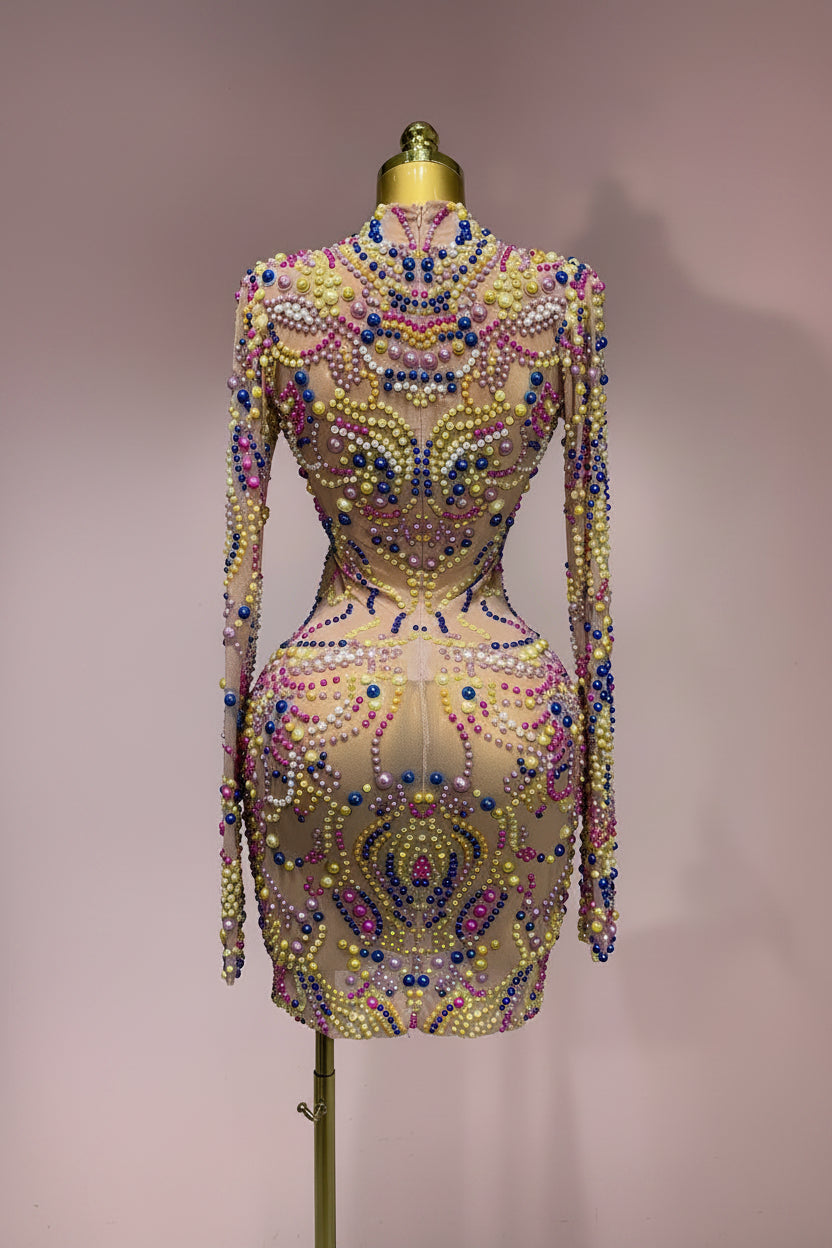 Rainbow Embellished Long Sleeved Dress